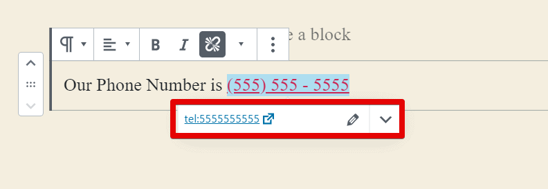 text inserted how to make a phone number clickable in wordpress