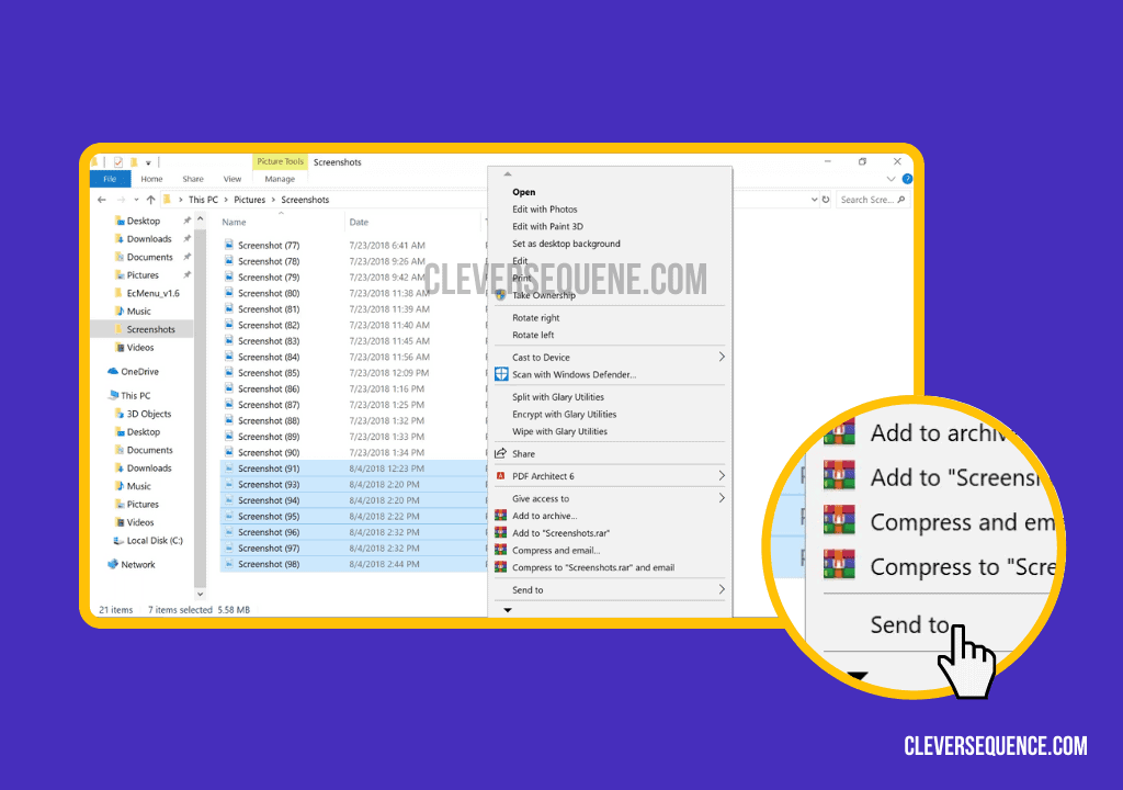 Choose Send to - how to send large files via email attachment