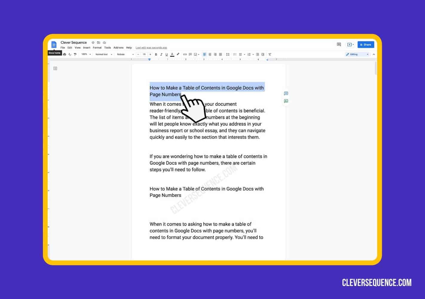 How to Make a Table of Contents in Google Docs With Page Numbers - highlight your headings