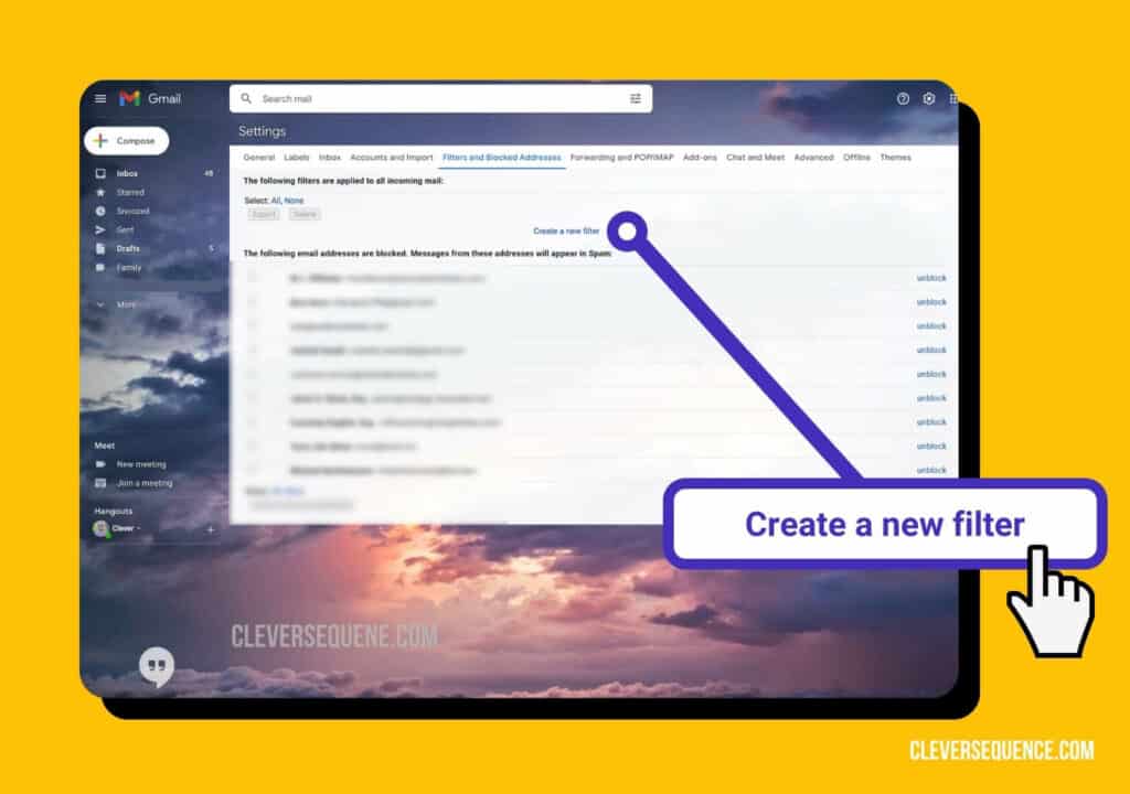 how to filter emails in Gmail - click on create a new filter in gmail