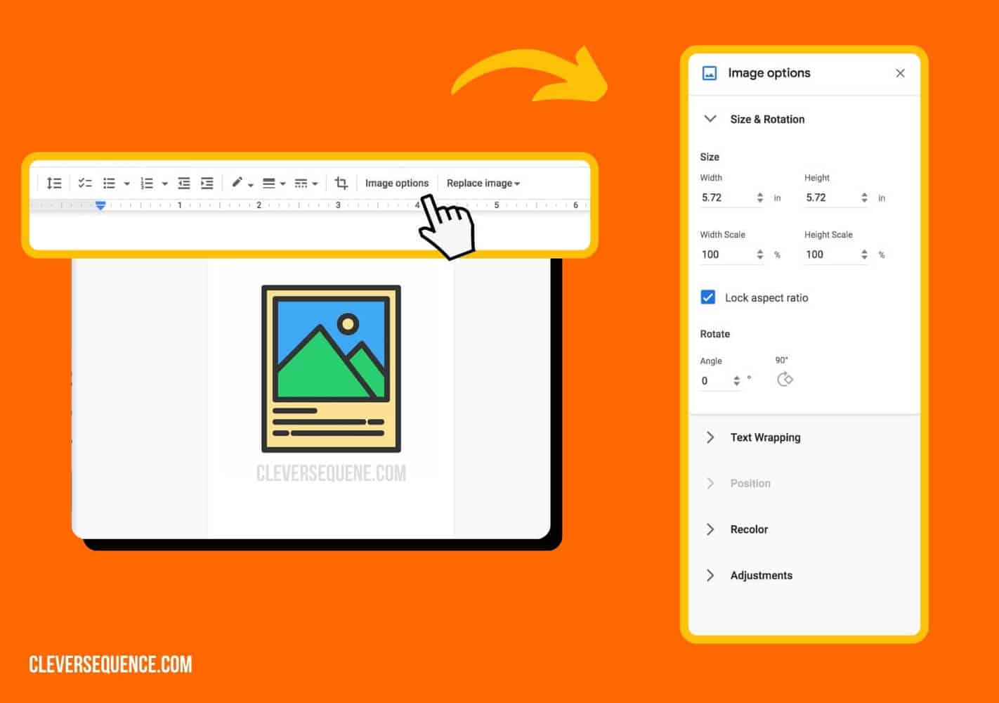 how to put images side by side in Google Docs - click on image options
