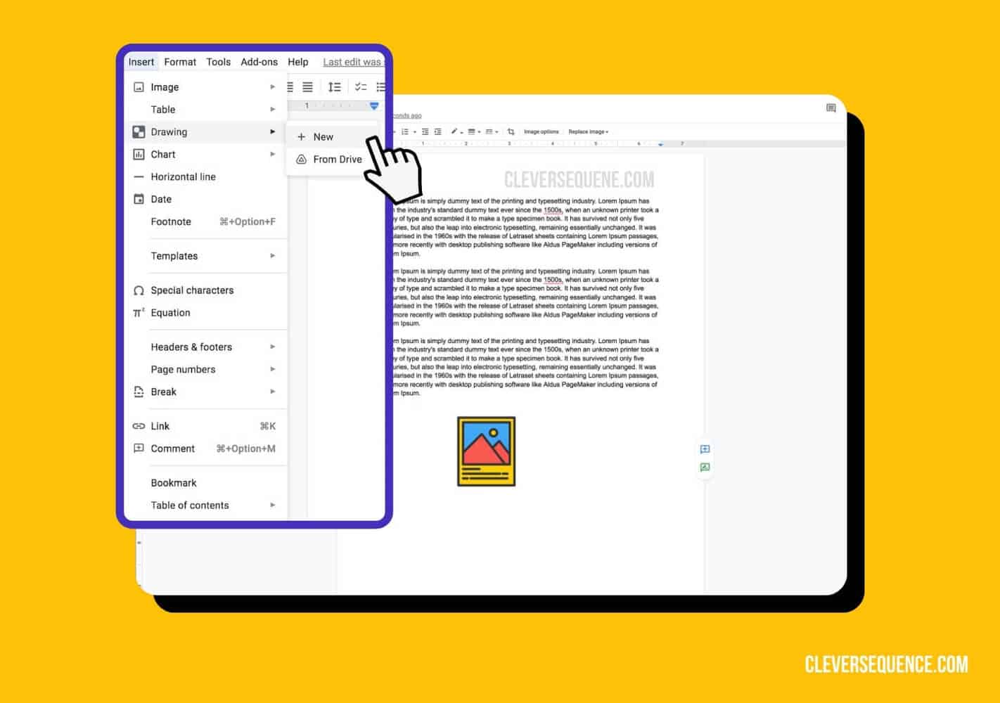 how to put images side by side in Google Docs - click on insert drawing and new
