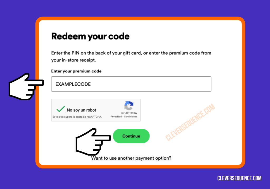 Enter the code to Redeem a Spotify Gift Card
