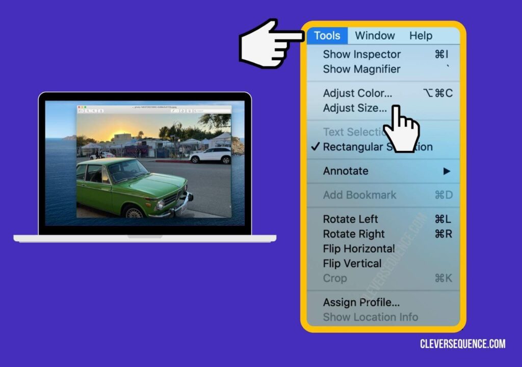 Go to tools and click on adjust size - how to resize an image on a mac without losing quality