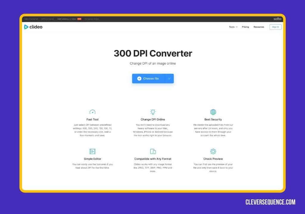 online DPI converter - clideo