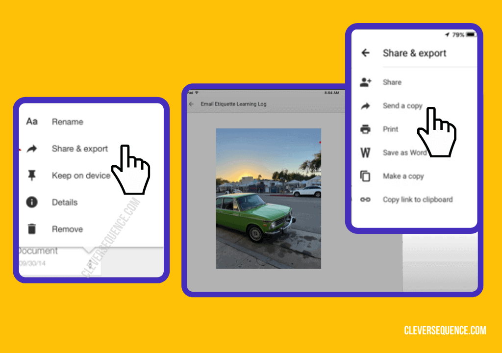 share and export and click on send a copy - how to draw on an image in Google Docs