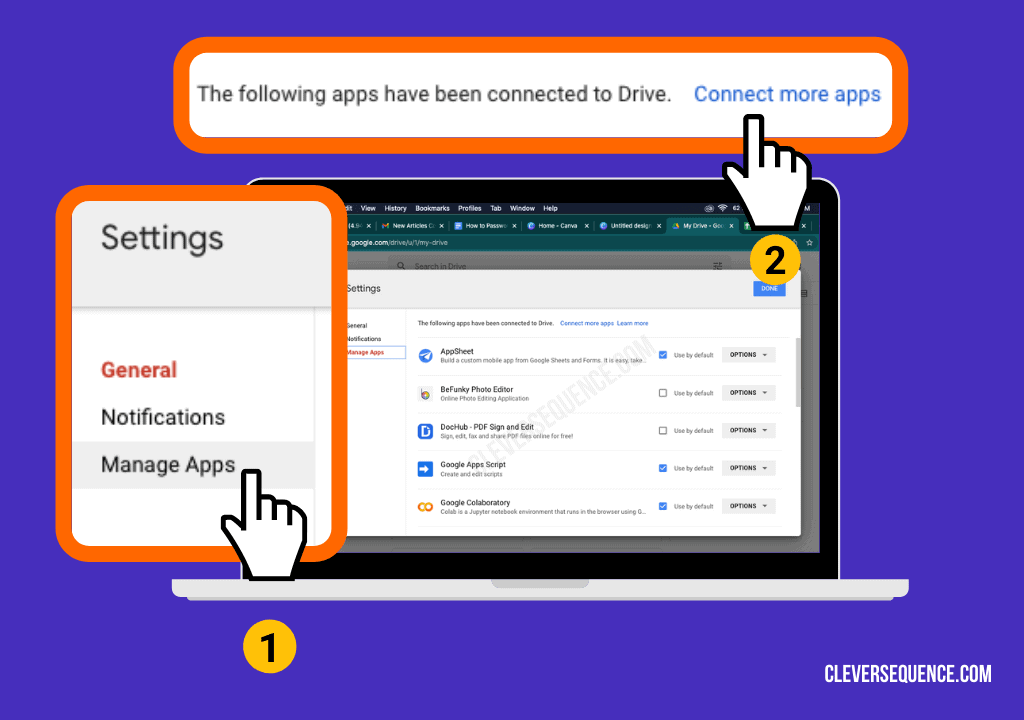 click on manage apps and then on connect more apps - password protect files on Google Drive