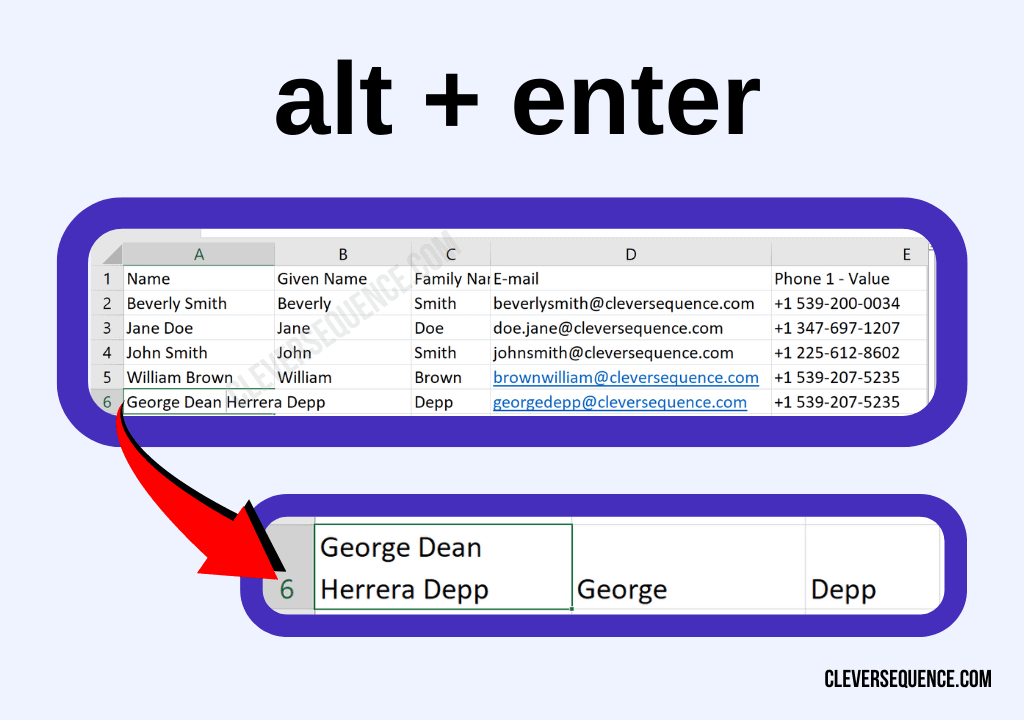 Add multiple lines of information in a cell by pressing AltEnter on the keyboard