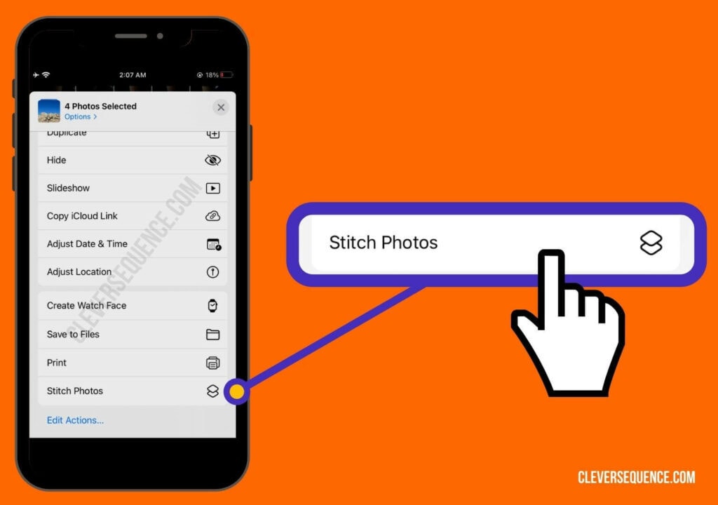 Choose Your Shortcut and click on stitch photos how to stitch photos together on iPhone