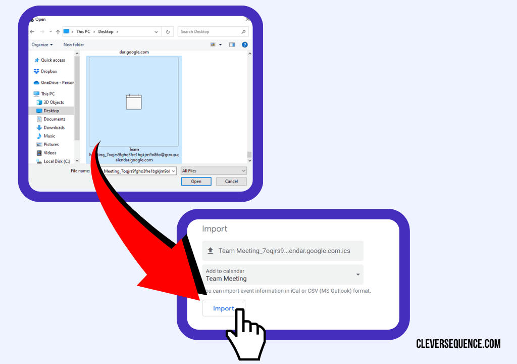 Click Import and choose the calendar file that you downloaded to your computer