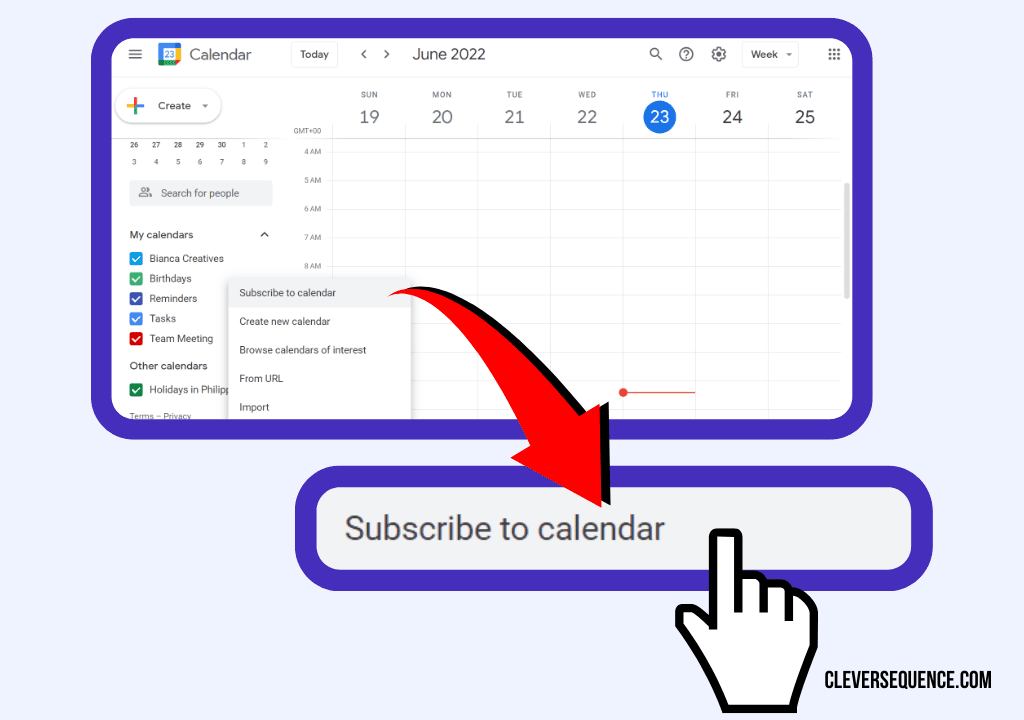 Click Subscribe to Calendar how to merge Google calendars from different accounts