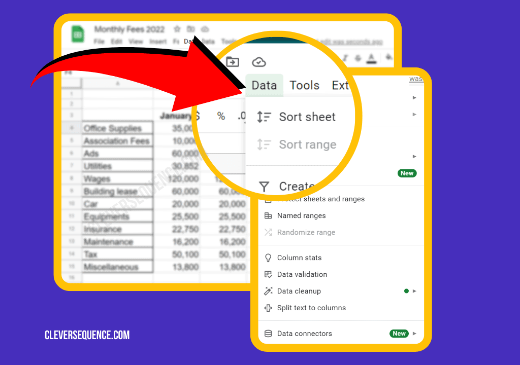 Click on Data How to add Yes or No in Google Sheets