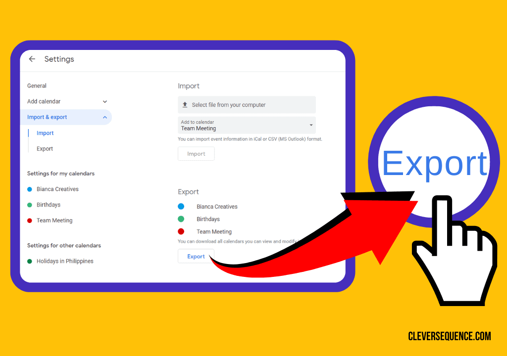 Click on Export to download one of the other calendars to your computer