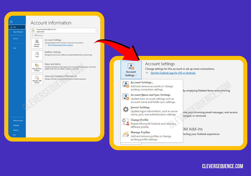 Click on the File menu Choose Account Settings how to save emails from Outlook 365 to hard drive