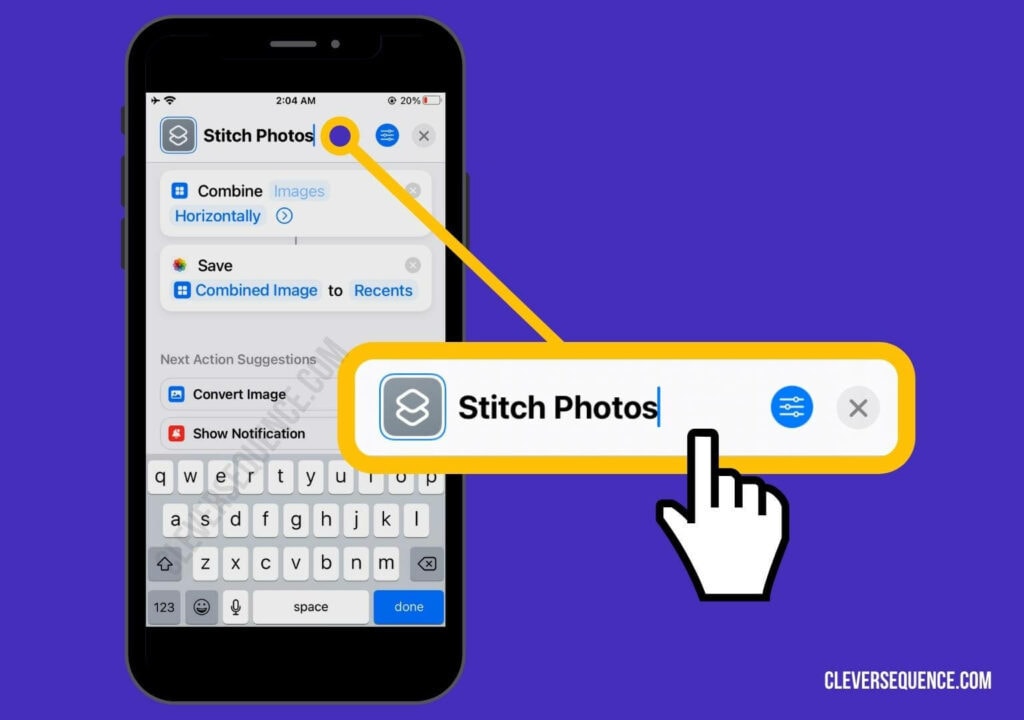 Name Your Shortcut stitch photos