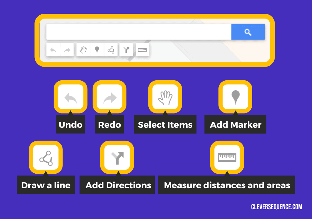 Tools undo select select items add markers draw a line add directions how to draw lines on Google Maps
