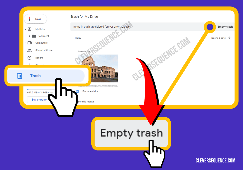 Visit the tab labeled Trash and click on empty trash to permanently delete the file how to access a shared google drive