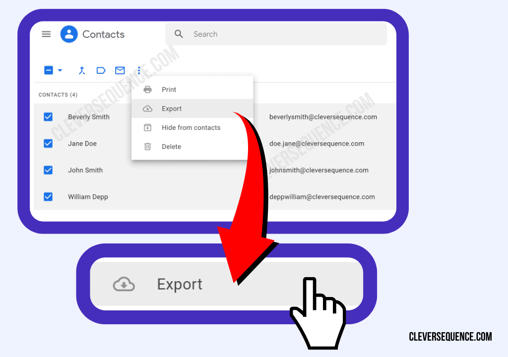 When the dropdown menu loads press the Export button how to export email addresses from Gmail