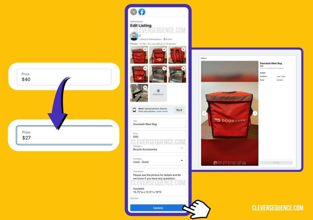 change the price and then click on update - how to reduce price on Facebook Marketplace