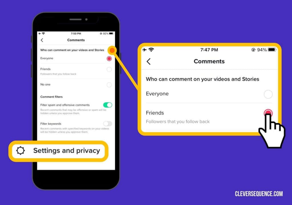 on settings and privacy click go to comments how to turn on comments on TikTok after posting