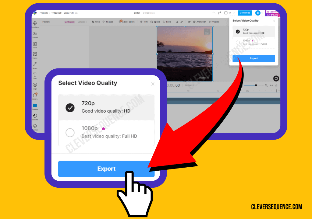 Click on the Export button to finalize the download of your new video