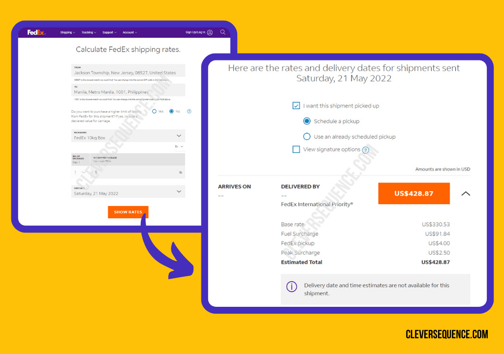 FedEx show rates how to calculate shipping cost per item
