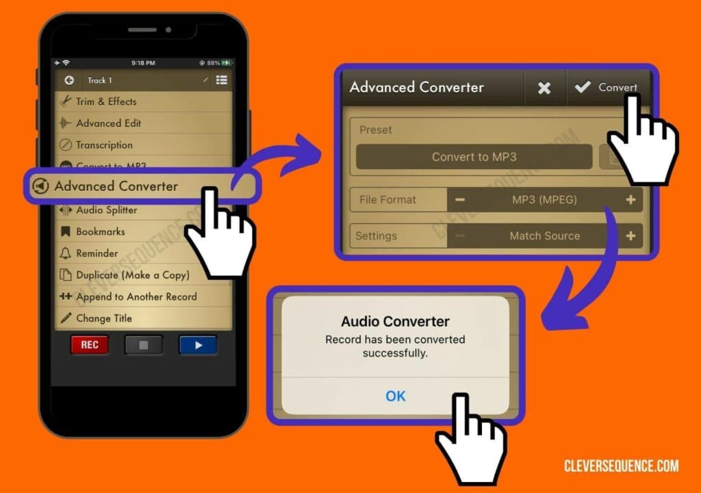 Press Advanced Converter then convert how to record an MP3 file on iPhone