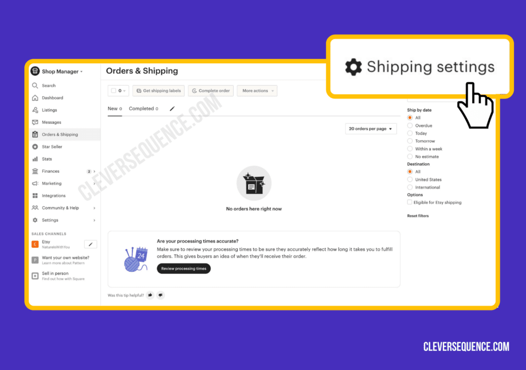 click on shipping settings on the etsy dashboard - how do Etsy shipping labels work