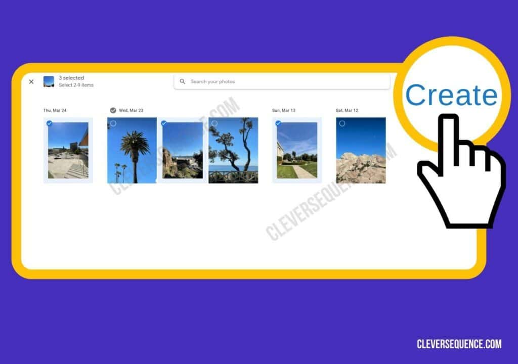 Choose two to nine photos that you want to use and click on create how to make collage in Google Photos