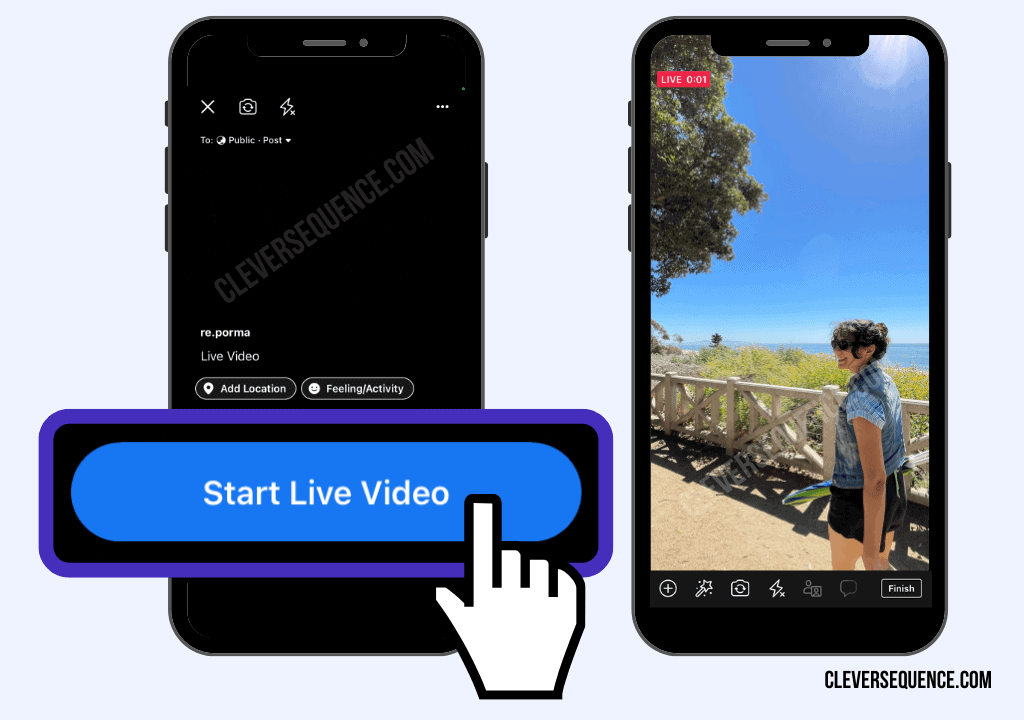 Press Start Live Video Tap Finish to stop the recording screen sharing on Facebook live