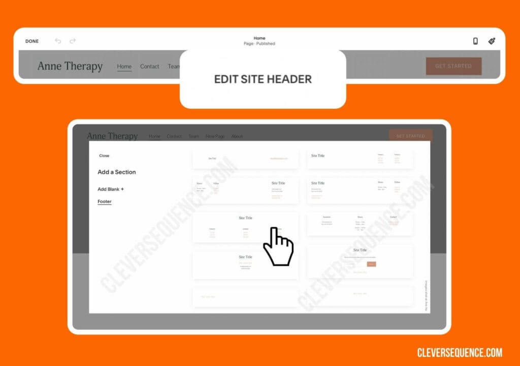 add and edit a site header how to create a landing page on Squarespace