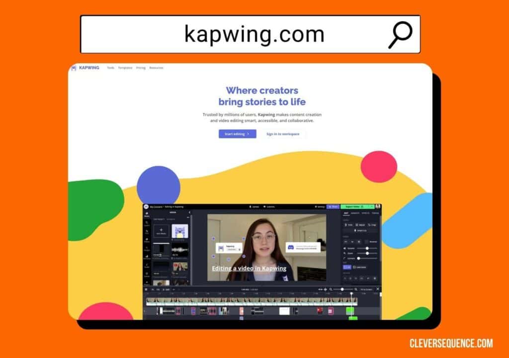 kapwing website how to put a video on top of another video