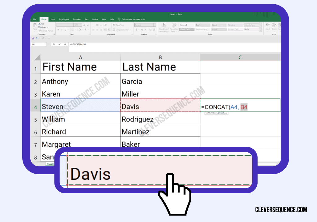 Add a space and select the second cell you want to use how to link two cells in Excel