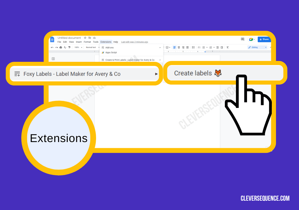 Click on Extensions again foxy labels then create labels how to create labels in Google Docs