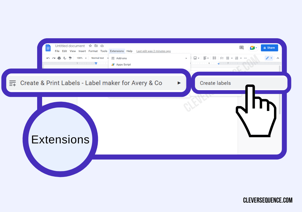 Click on the Extensions menu option Press Create and Print Labels