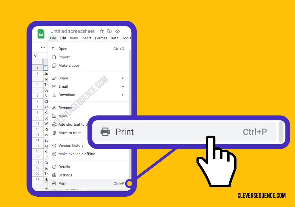 Click on the File menu and Print print address labels from Google Sheets