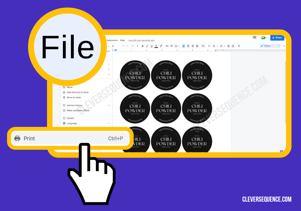 Click on the file menu followed by Print how to create labels in Google Docs