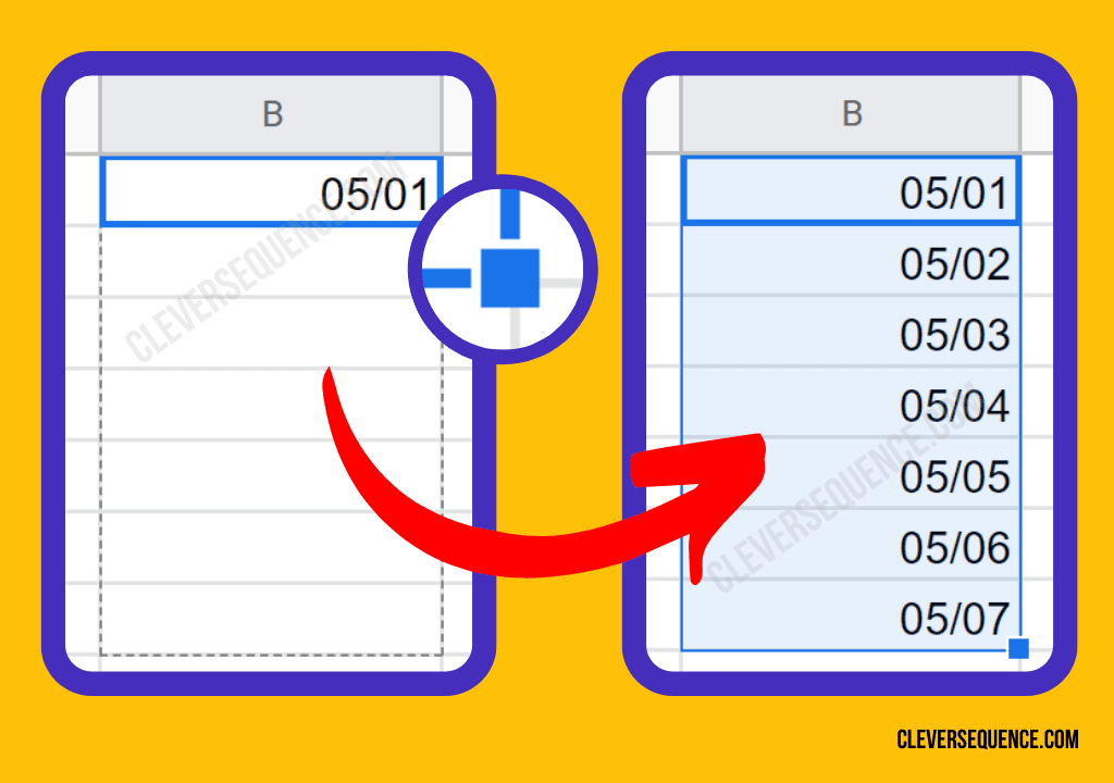 Drag the cell downwards until you fill out the calendar Google Sheets daily schedule template