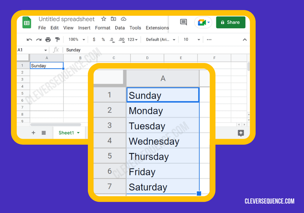 Drag the mouse down to fill in the rest of the days of the week how to create a schedule in Google Sheets