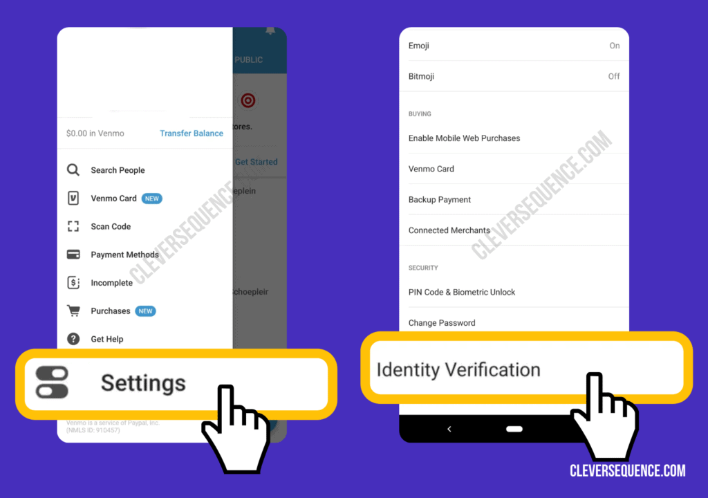 Open the menu and press settings then Identity Verification