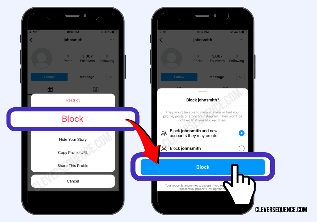Tap Block near the bottom of the available options how to permanently block someone on Instagram