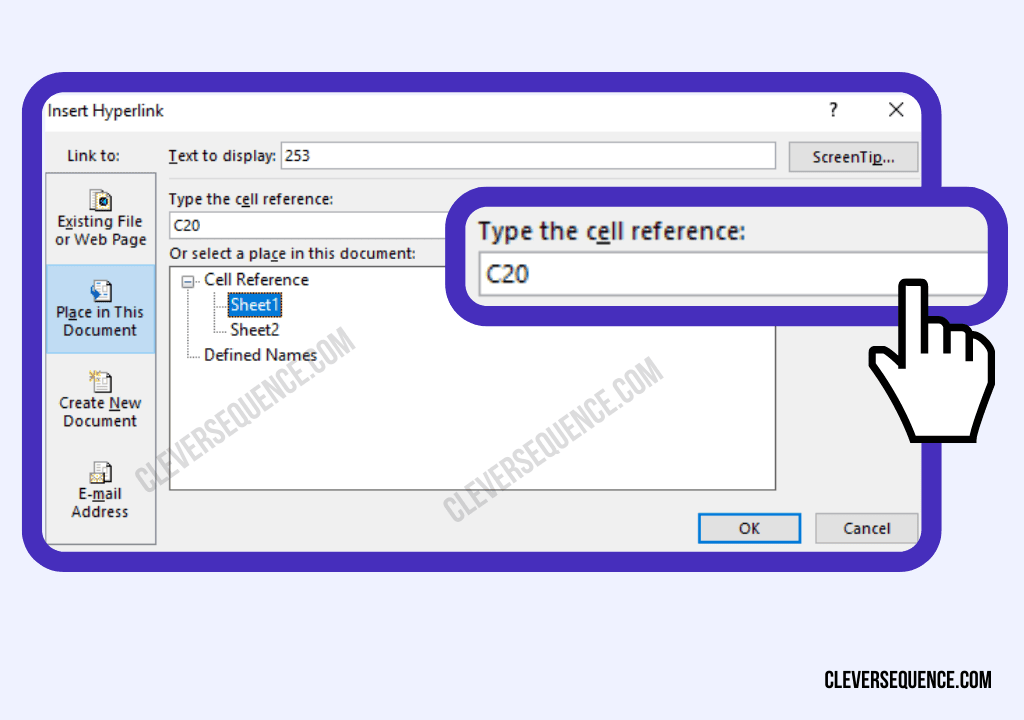 Type the corresponding cell in the field labeled Type the Cell Reference