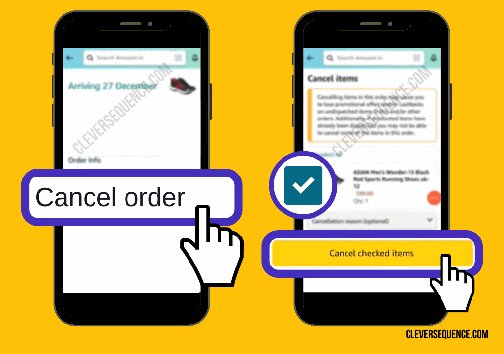 click on cancel order and cancel checked items