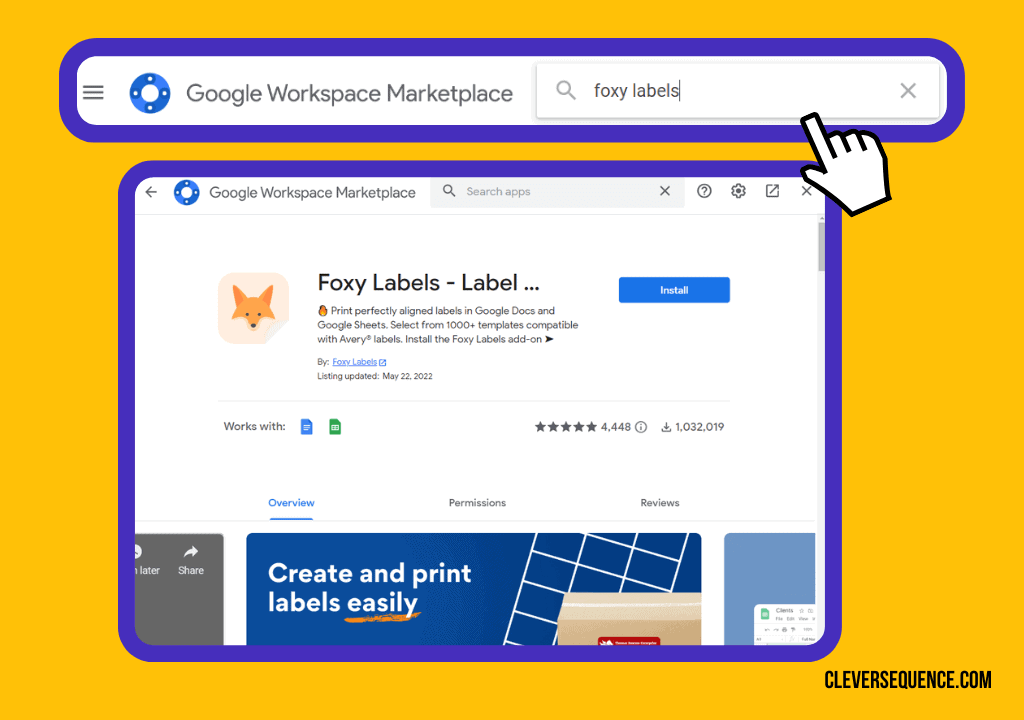 on google workspace marketplace Search for Foxy Labels how to create labels in Google Docs
