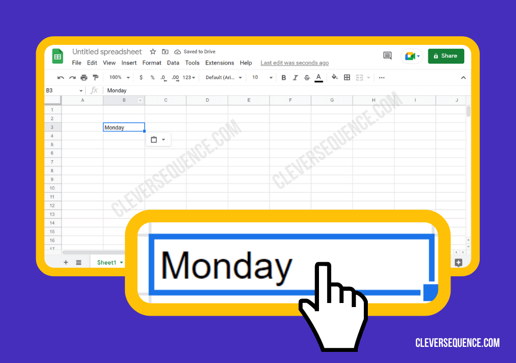 type Monday in whatever cell you want to use how to create a schedule in Google Sheets