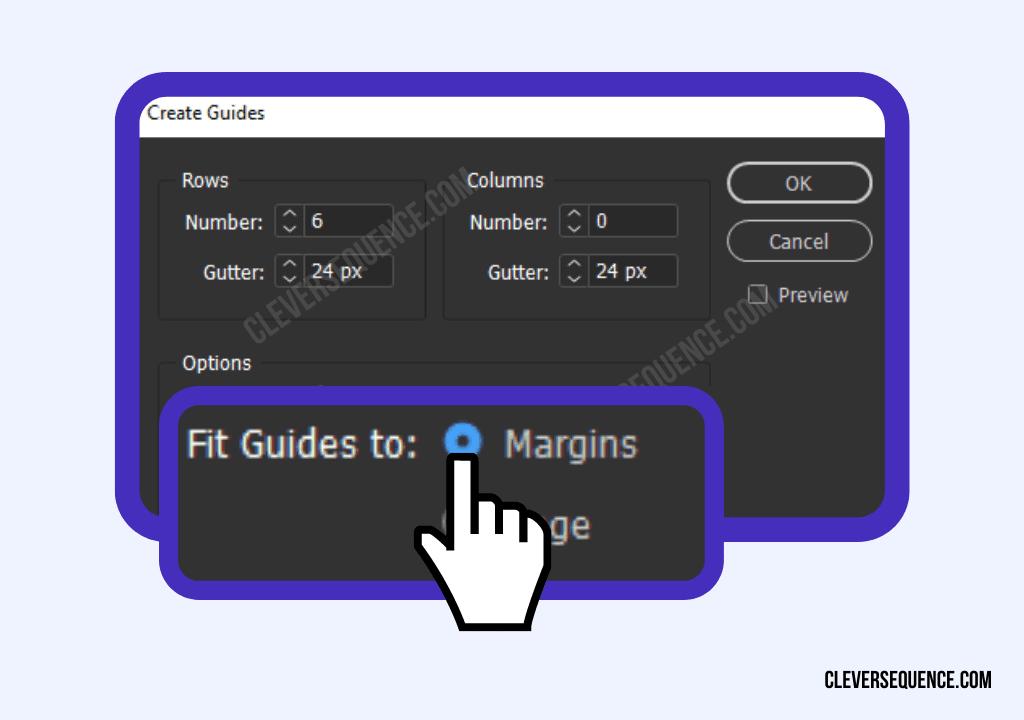 Click Margins in the Fit Guides To section to keep your guide in the margins