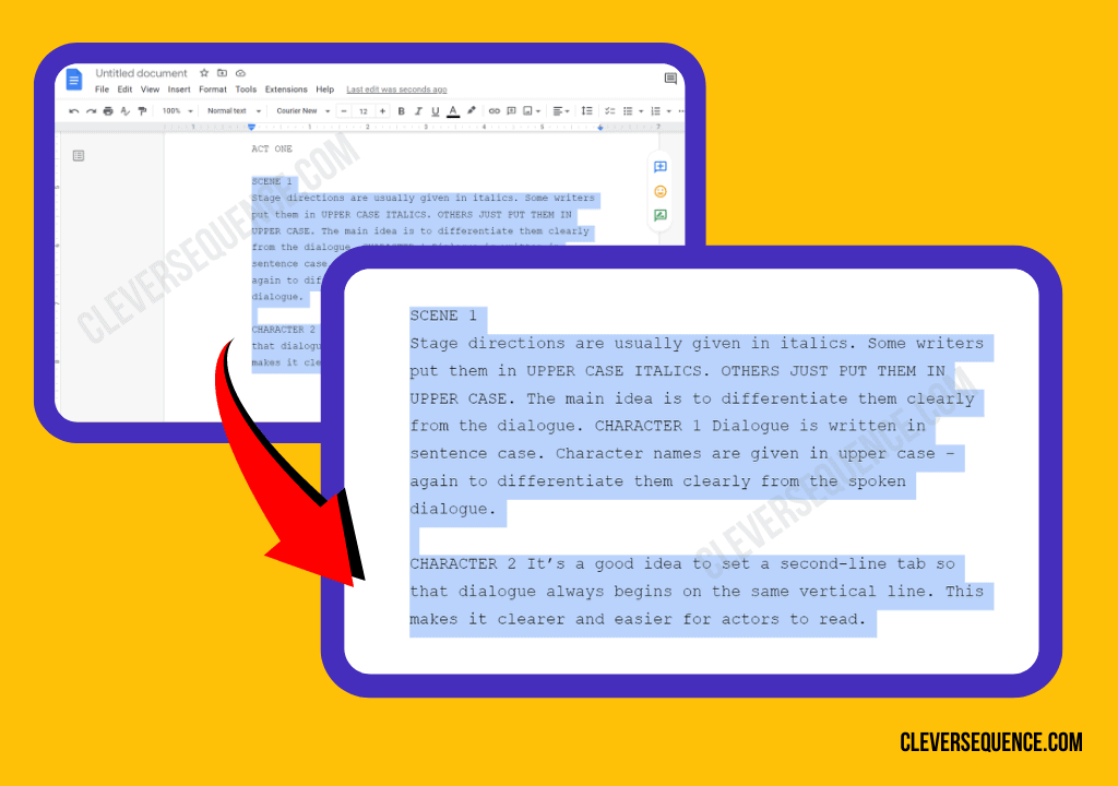 Highlight the section of text you need to align or indent screenplay template google docs