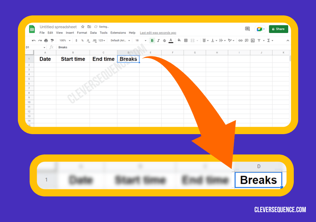 If applicable D1 should be marked Breaks google sheets time tracking template