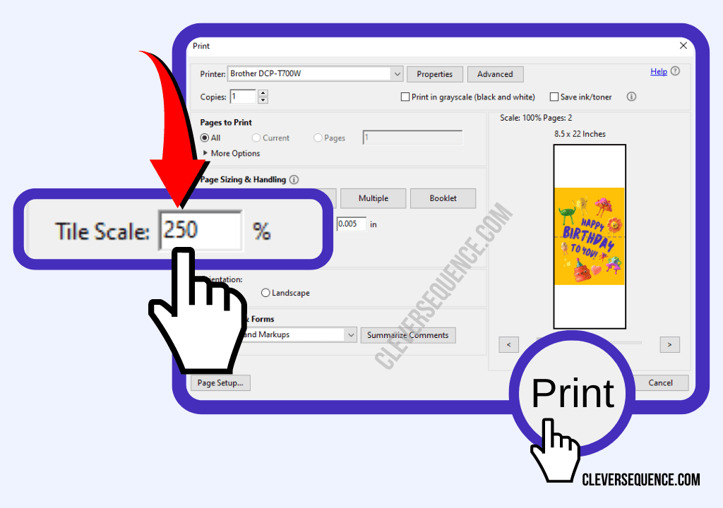 Increase the Scale and then click on print