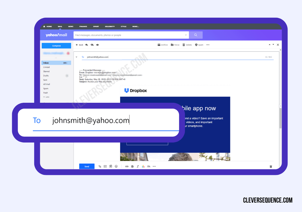 Insert an email address and press Send how to attach an email to another email in Yahoo
